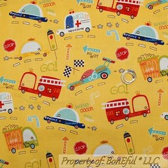 BonEful Fabric FQ Cotton Quilt VTG Boy Cop Police Car FIRE Truck RESCUE 911 HERO