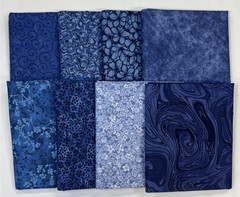 8 Navy Blue Fat Quarters ~ Tonal Blender Quilt Fabric