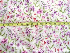 1 yd 100% Cotton Fabric White with Purple Pink & Red Flowers All Over