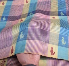 Sushila Vintage Multicolor Sari Remnant Scrap Checks Woven PureSilk Craft Fabric
