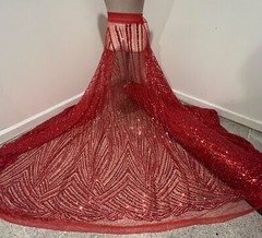 RED heavy Beaded Sequin Embroidery Bridal Lace Fabric 50” Width 1 Yard