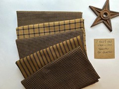 5 BLACK and GOLD Stripe and Check 100% Cotton Homespun Fat Quarters