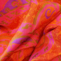 Vntg 1960’s Vibrant Orange Hot Pink Abstract Shantung Silk Fabric 38″x144″