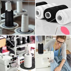 Polyester Sewing Thread Set 6 Spools Black White 400yd Each with Needle Threader