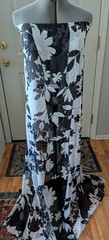 Black, White, Pink Floral Silk Chiffon Apparel Fabric Remnant – 1.6 Yards x 55″
