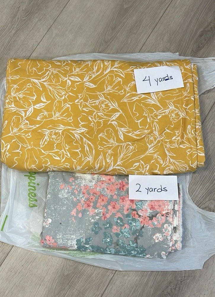 New Two fabric from Joann Yellow floral stretching fabric, 4yd, grey pink , 2yd