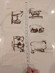 Rare Vintage 1970s Country Quilts Silk Screen Print Farm Animal Fabric For Craft
