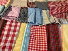 Vintage And New Striped Gingham Fabric Scraps Lot 4 oz. Slow Stitch Crafts