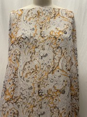100% Silk Chiffon Georgette Gold Lurex Grey Abstract Fabric By The Yard 56″ Wide