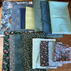 Lot of Cotton Quilting Fabric Prints/Florals 1+ Pound Green/Blue Scraps/Pieces