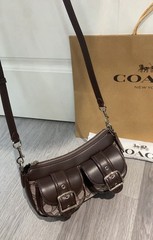 Ashton Bag In Signature Jacquard CBJ00 Silver/Oak/Maple new