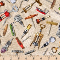 Viva Vino Barware Cream Corkscrew 11562 Fabric By half yard continuous cuts