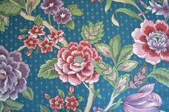 VINTAGE STANLEY KING Teal Blue Floral/ 100% Cotton/ Chrysanthemum Cottage Granny