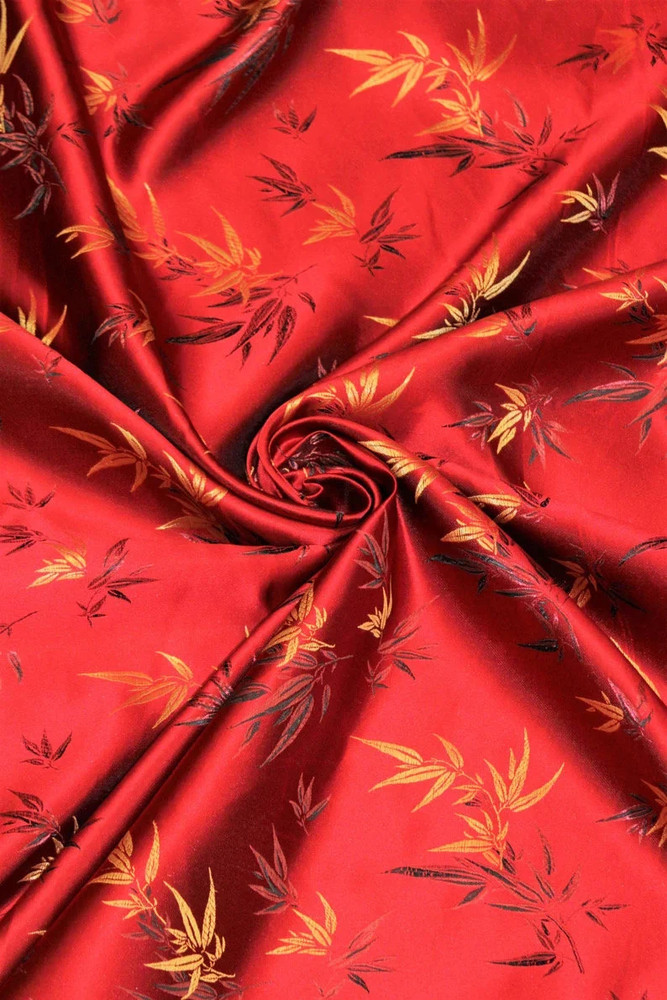 Red Chinese Bamboo Brocade Satin Apparel Fabric by the yard 45″ Wide