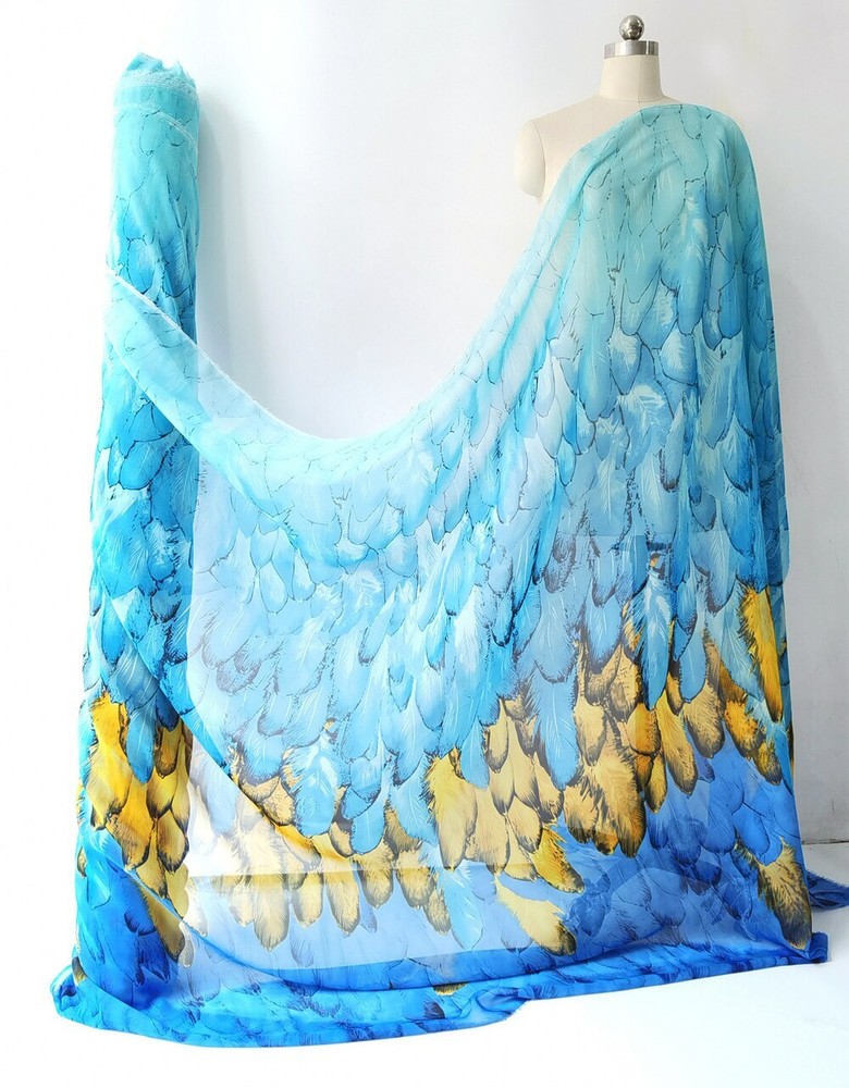 1 yard X 1.48 meter Shading Chiffon Fabric Beach Dress Material Feather Pattern