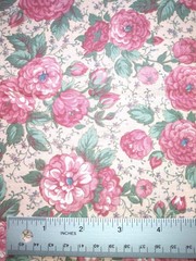¾ yard vintage (?) cotton fabric ~ PINK MEDIUM FLORAL on light pink, roses