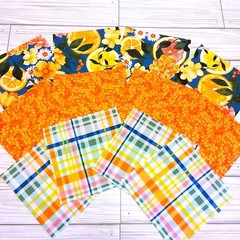 CITRUS FLORAL & PLAID (12) 5″ Cotton Fabric Charm Squares, For Crafts, Quilts