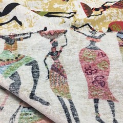 50x150cm Vintage African Village Cotton Linen Fabric DIY Craft Sewing Material