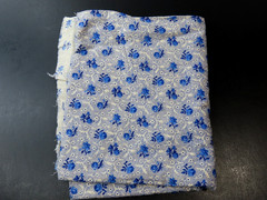Unknown Mfg Blue Floral Print On White 42″x68″ Sewing Fabric