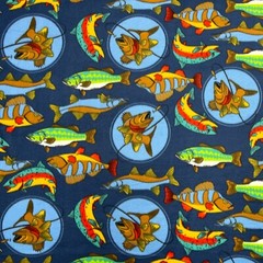 Fish Tales Navy Print Fleece Fabric – 60″ Wide – Sold by The Yard & Bolt