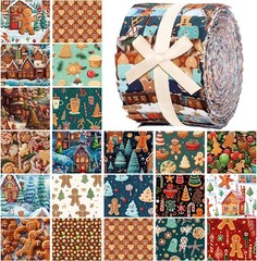 40 Pcs Christmas Gingerbread Man Quilting Fabric Roll 2.56 Inch Precut Fabric.