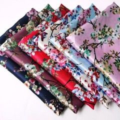 1Yard X1.48Meter Retro Floral Satin Fabric Silky Charmeuse Scarf Lining Material