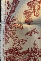 VTG Waverly Country Life Weekend Red Beige Toile Fabric 1 Yard 57 X 42 Pastoral