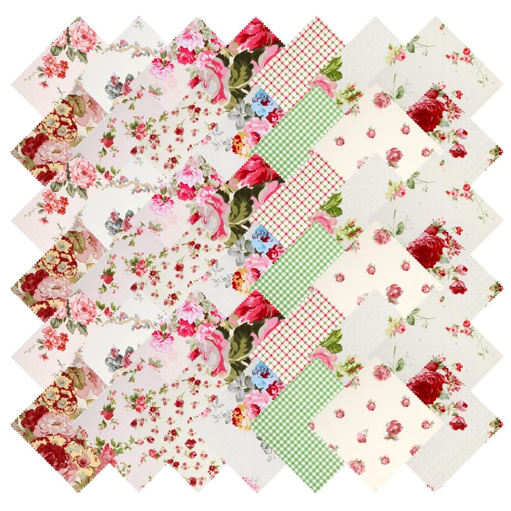 42Pcs Pink Charm Packs for Quilting, 100% Cotton Fabric Squares 5 x 5Inch