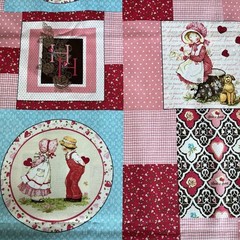 Holly Hobbie Valentines Pink Floral Heart Patchwork Quilting Treasures BTY
