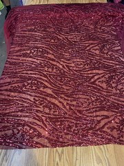 Burgundy Sequin Vine Mesh Fabric | All-Over Sequin Embroidered Net For Dress