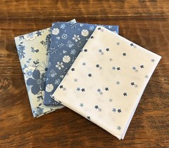 3 Fat Quarters Bundle Riley Blake “Blue Blooms and Threads” Floral Quilt Cotton