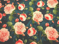 Floral Fabric By Yard CLEARANCE Pink Roses on Dk Blue Premium Cotton Vtg #PC #B
