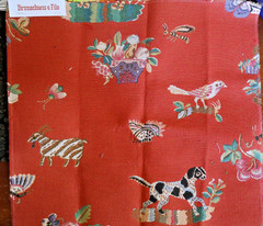 NEW SAMPLE Brunschwig & Fils Animalitos (Little Animals) Tapestry 17″x17″ Red A