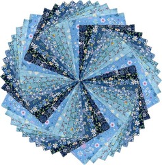 50PCS 5 x 5 inch Blue Printed 100% Cotton Fat Quarters Fabric for Sewing