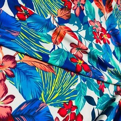 Fabric Nylon Spandex 4 Way Stretch Hawaiian Fashion Blue UV Resistant By Yard