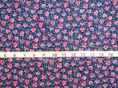 1 yd 100% Cotton Fabric Navy with Flowers in Pinks, Blues & Purples