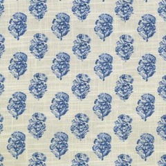 P/K Lifestyles POSY AEGEAN Cotton/Linen Floral Stamp Drapery/Uph Print Fabric