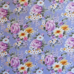 Yard ~ Cottage Roses On Purple Digital Cotton $3.99 Ships ANY Amount Of Fabric