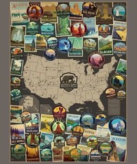 36″ X 44″ Panel National Parks USA Map Travel Multicolor Cotton Fabric D471.63
