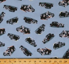 Cotton Antique Car Show Cars Automobiles Gray Fabric Print by the Yard D576.59