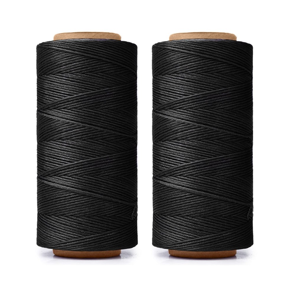 HILELIFE 568 Yards 2 PCS 150D 0.8mm Waxed Thread for Leather Sewing, black