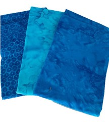 3 Half Yard Bundle, Novelty Batik Cotton Fabric Blue Assorted Shades