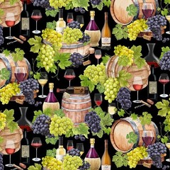 Wine Cellar Barrel Fabric By The Yard Black Cotton Timeless Treasures CD3826