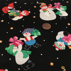 Christmas*Snow Family*on Black w/Gold Stars & White Dots*MBT *100% Cotton*21″x8″