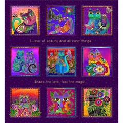 Fantasticats | Blocks Panel Dark Purple Metallic by Laurel Burch for Clothworks