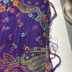 Paisley print Fabric Remnant New dark purple w/colored Flowers cotton 1 yard