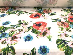 Double Brushed DTY Floral Spandex Stretch Apparel Fabric White Red Blue N413