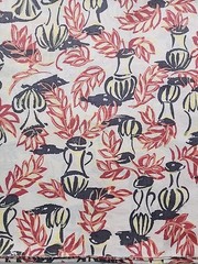 Floral Vases Hand Block Print Fabric 34.5″w X 3yds Multicolor Leaves Quilt Vntg