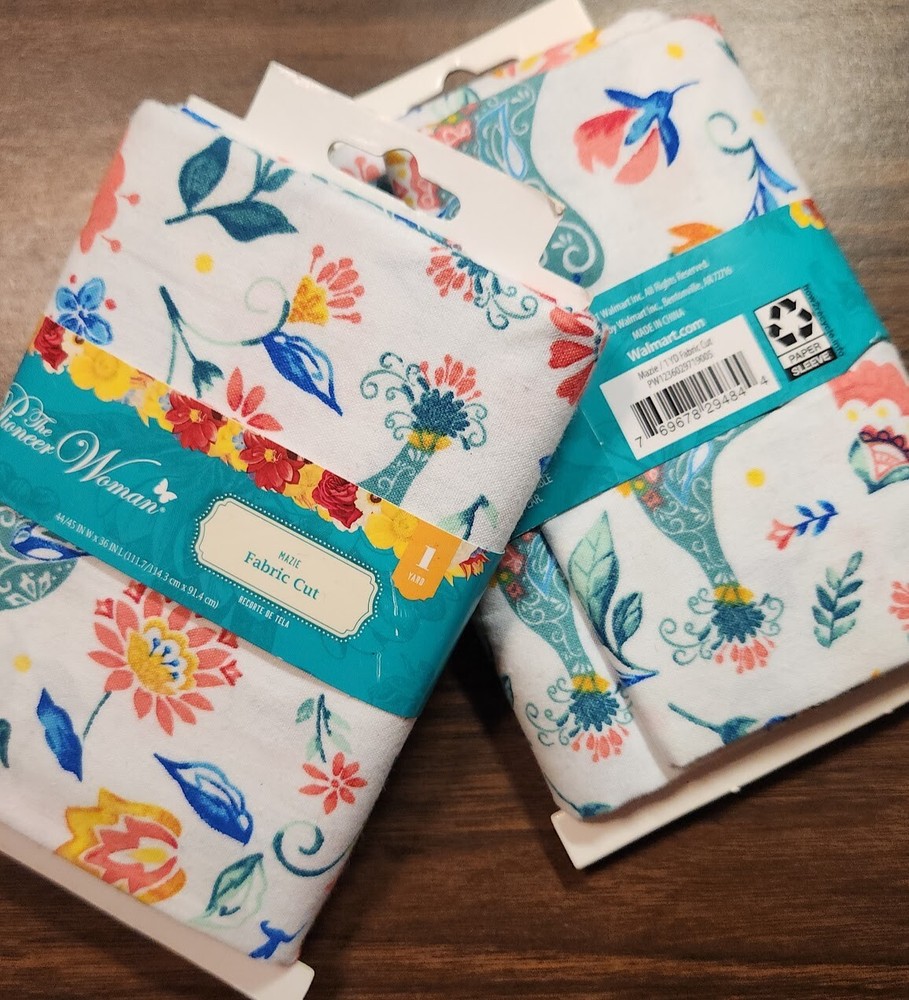 The Pioneer Woman Lot of 2 MAZIE Fabric 1 Yard Precut Cotton Fabric NIP