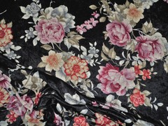 Printed Stretch Velvet Spandex Fabric Apparel Black Burgundy Gray Floral G100